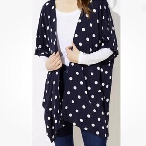 LOFT NWT Women's Navy Blue and White Polka Dot Short Sleeve Kimono Top Size XS S